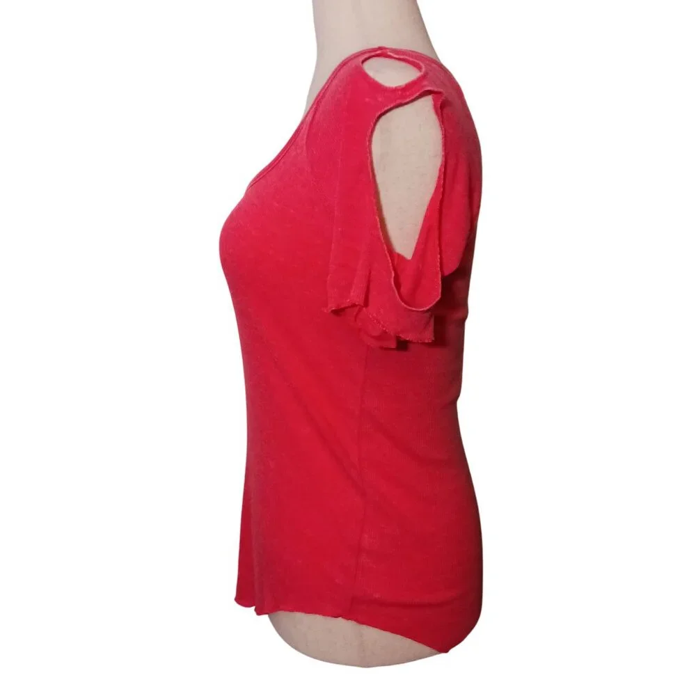 NEW Chaser Ribbed Cotton Blend Top Cut-out‎ Shoulders Watermelon Pink L